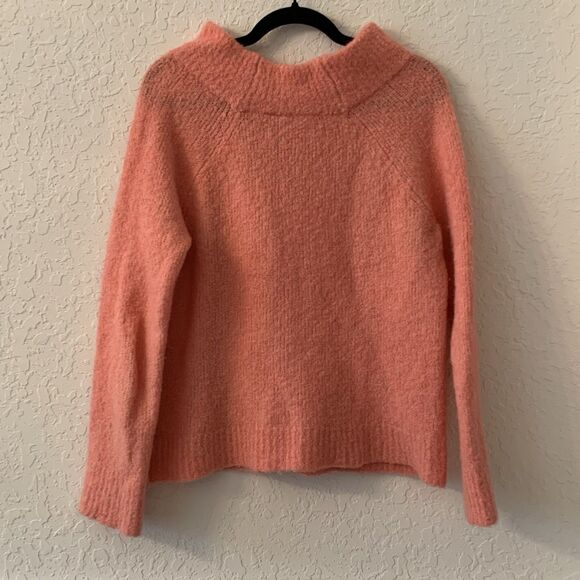 Anthropologie Moth Sweater Fuzzy Chunky Knit M Pink Mock Neck Wool Alpaca Preppy - Picture 2 of 8